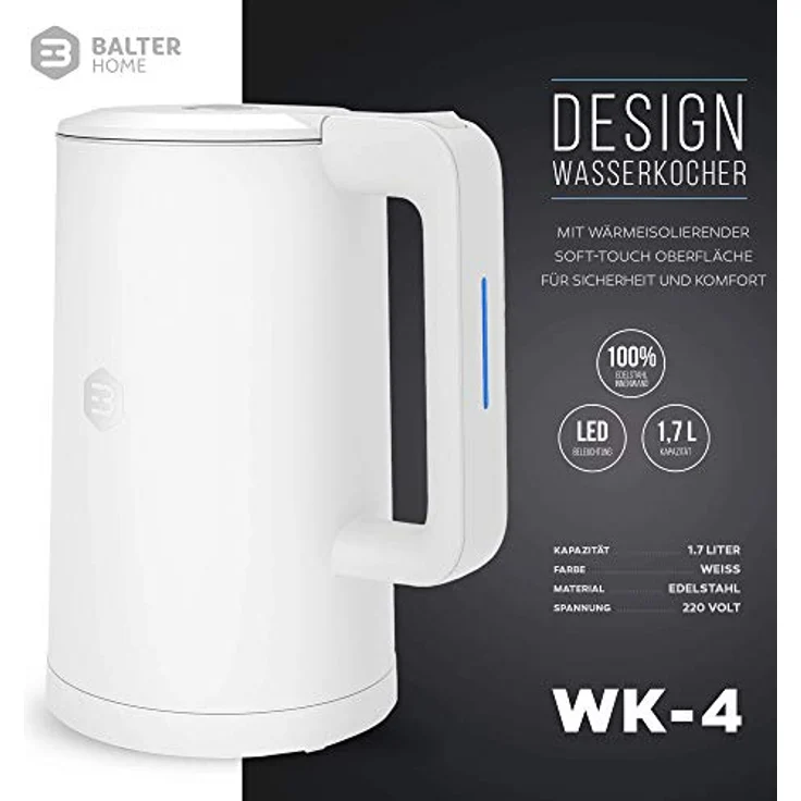 Balter Wasserkocher WK-4, 1,7 L, kabellos, doppelwandig, weiß – Bild 2