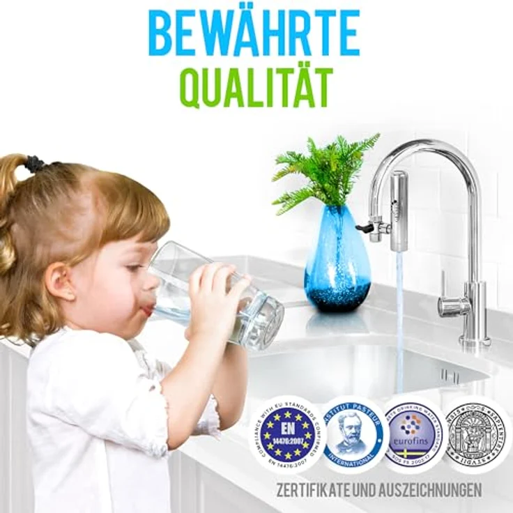 GEYSER EURO Wasserfilter für Wasserhahn Zuhause Küche, Wasserhahn-Filtersystem mit Filterkartusche aus Aragon, entfernt Chlor, Blei und Mikroplastik – Bild 7