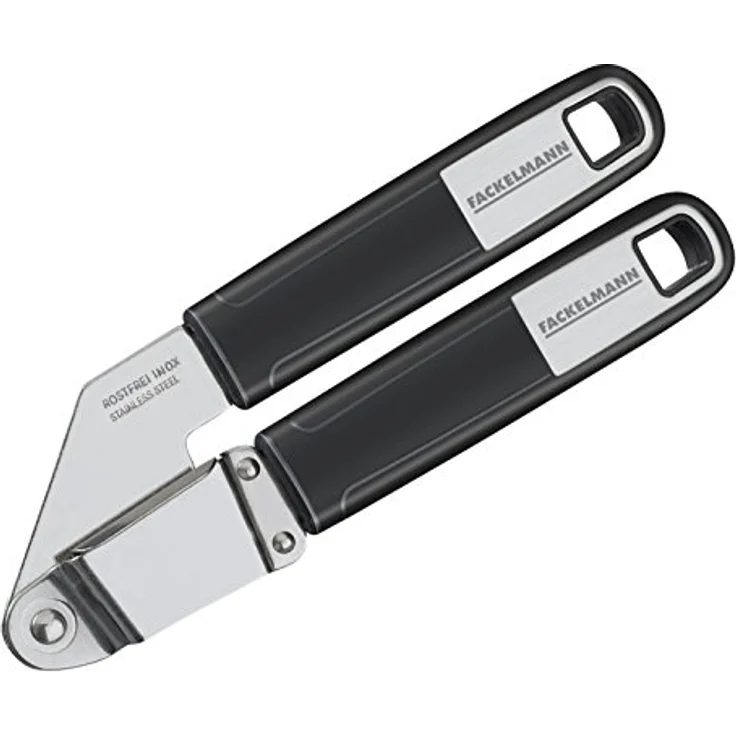 FACKELMANN Knoblauchpresse 18 cm Sense, Küchenhelfer mit Funktionsteil aus rostfreiem Edelstahl, Knoblauchschneider mit rutschfestem Soft-Touch-Griff (Farbe: Silber-Schwarz), Menge: 1 Stück – Bild 2