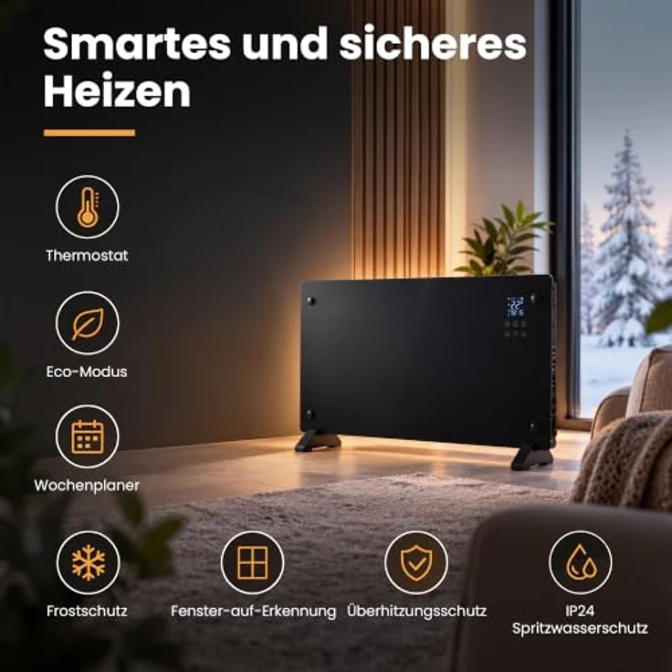 Extralink SMART GLASS PANEL HEATER, 2000W Infrarotheizung mit WLAN und Thermostat, Schwarz – Bild 6