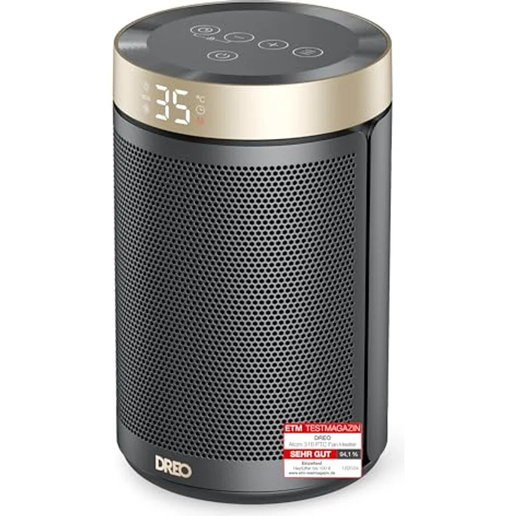 Dreo Heizlüfter Atom 316, 1500W PTC Keramik, 34 dB leise, Thermostat, 12 Stunden Timer, Überhitzungs- & Kippschutz, tragbar, gold – Bild 1