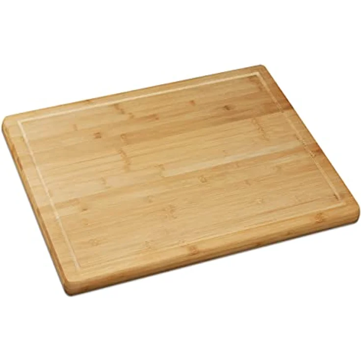 Relaxdays Schneidebrett Bambus, antibakteriell, Saftrille, Küchenbrett oder Herdabdeckung, HBT: 2 x 56,5 x 50 cm, natur – Bild 2