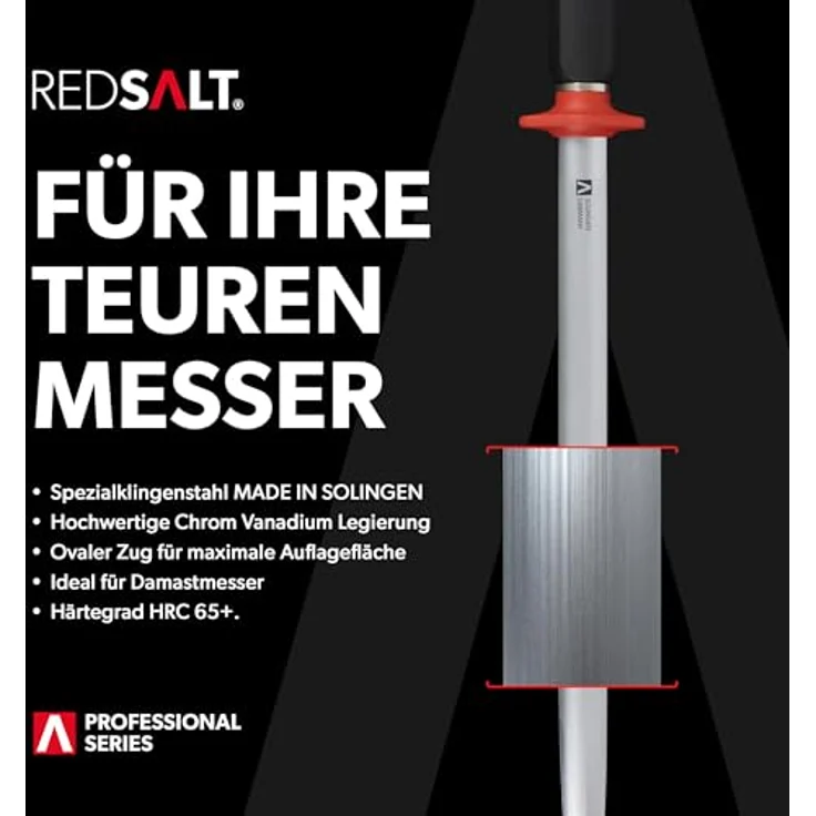REDSALT® Premium Wetzstahl 30cm ovaler Microfein Saphirzug für hochwertige Messer | HRC 65 Chrom Vanadium Stahl Made in Solingen | Profi Messerschärfer Wetzstab ergonomischer Griff – Bild 3
