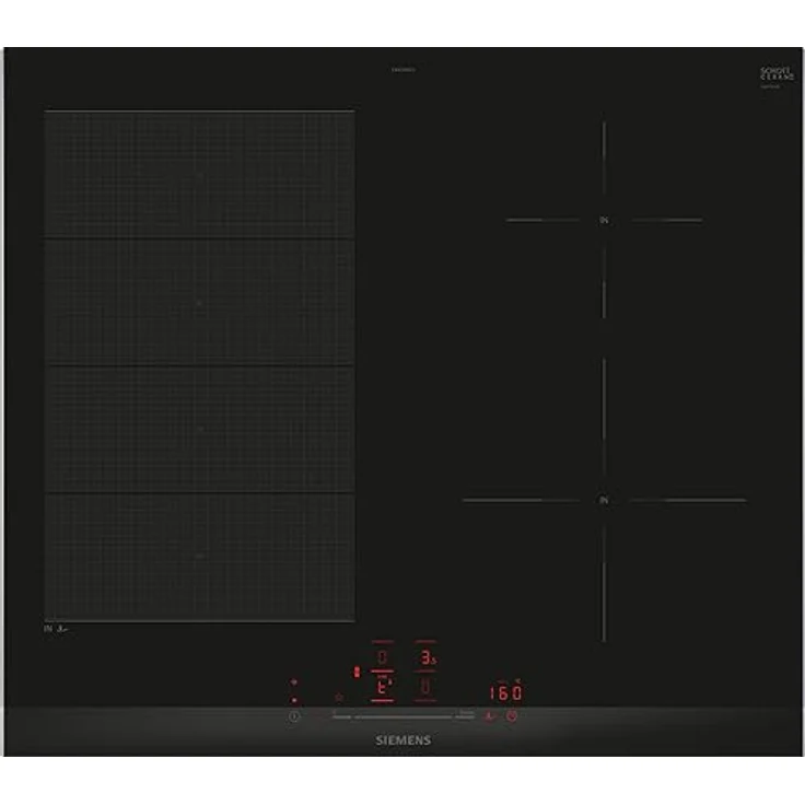 Siemens EX675HEC1E iQ700, Smartes Induktionskochfeld, 60 cm, Schwarz, Mit Rahmen aufliegend, varioInduktion, TouchSlider, Bratensensor Pro - Braten ohne Anbrenngefahr – Bild 1