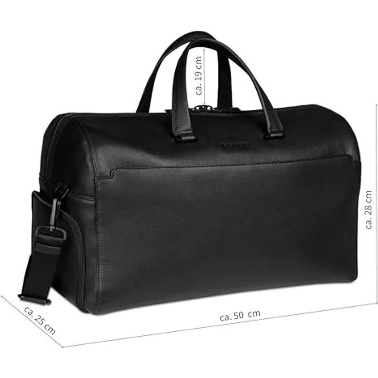 bugatti Black Weekender Reisetasche, 50 cm aus 100% Leder, schwarz – Bild 2