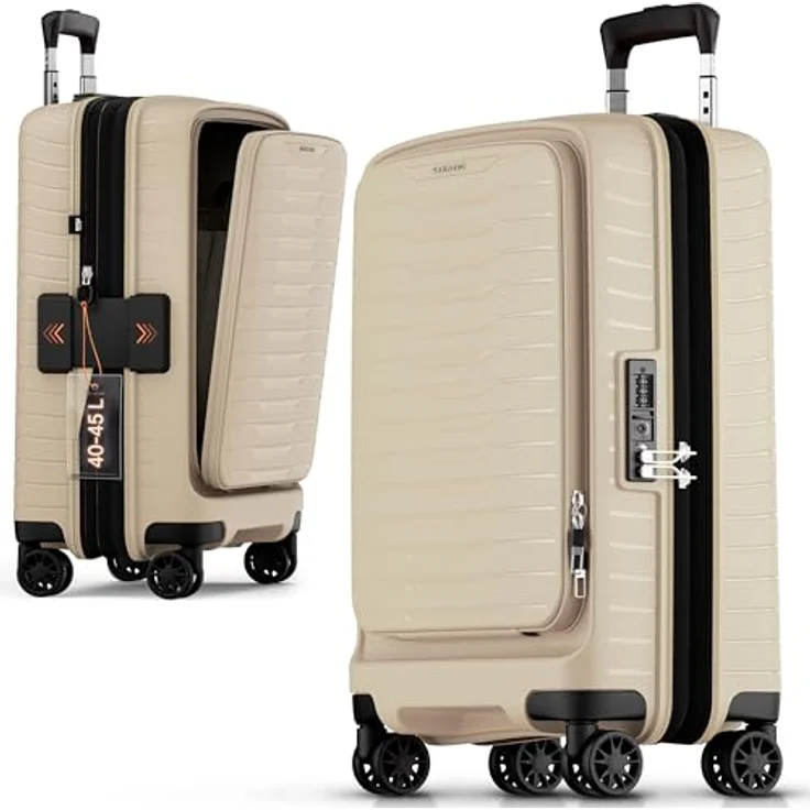 Stratic Novium 4 Rollen Kabinentrolley S 55 cm mit Laptopfach und Dehnfalte, beige – Bild 1