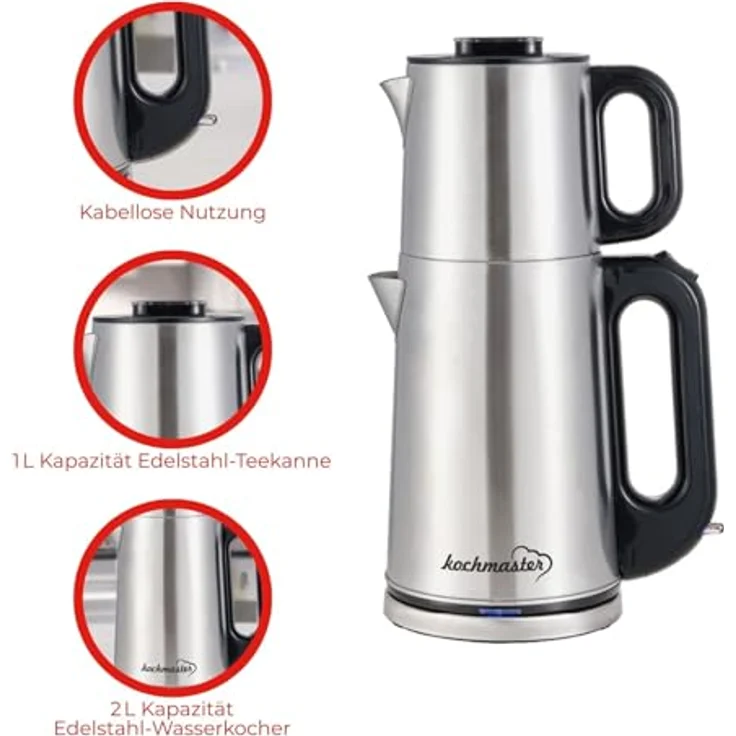 Kochmaster Dem Efendi Teemaschine, Eleganter Traditioneller Teekocher, Elektrische Teemaschine, Edelstahlfinish – Bild 2