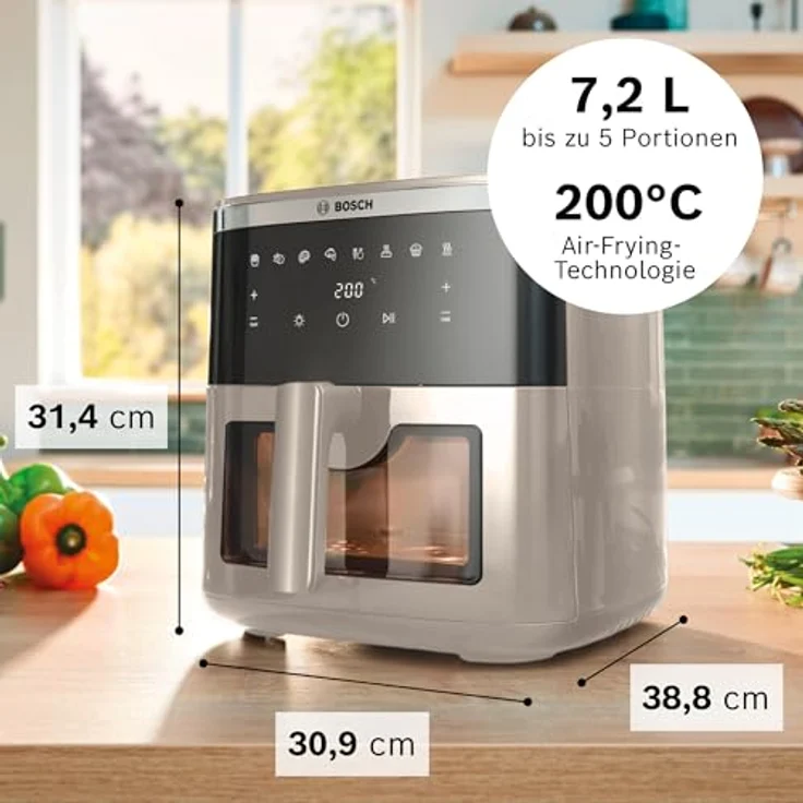 Bosch Heißluftfritteuse Serie 6 MAF671C0, XXL Air Fryer in creme, 7,2 L, beleuchtetes Sichtfenster, 7 voreingestellte Programme, bis zu 65% schnelleres Kochen – Bild 2