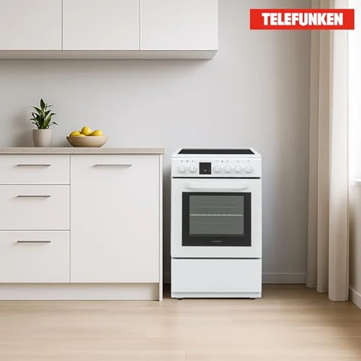 Telefunken Standherd BSHC55AI, Elektroherd freistehend mit Glaskeramik-Kochfeld, 55 Liter, 5 Betriebsarten, 4 Kochzonen, LED-Display, Energieeffizienzklasse A, Weiß – Bild 3