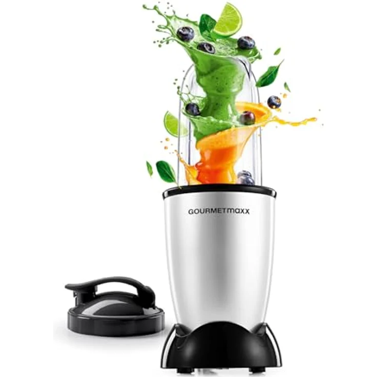GOURMETmaxx Mr. Magic Mixer 4-tlg. | 400W Standmixer mit Edelstahl-Kreuzklinge, 500ml Mixbecher & To Go Deckel | Für Smoothies, Shakes, Dips und Soßen | Silber/Schwarz – Bild 1