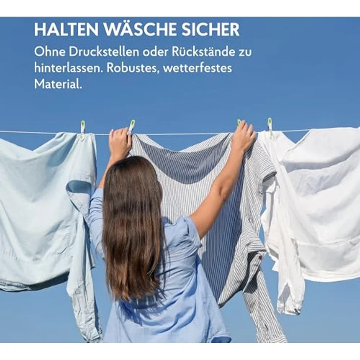 HAKA Wäscheklammern, 16 Stück, stabil & langlebig, ohne Abdruck, UV-beständig, wetterfest, extra griffig, für empfindliche Wäsche – Bild 2