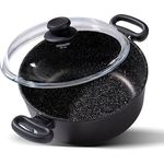 STONELINE Made in Germany Aluguss Topf mit Deckel 24 cm Antihaft Topf Kochtopf Schmortopf Handgegossen Backofenfest Antihaftbeschichtet mit echten Steinpartikeln Induktion Geeignet Verzugsfreier Boden
