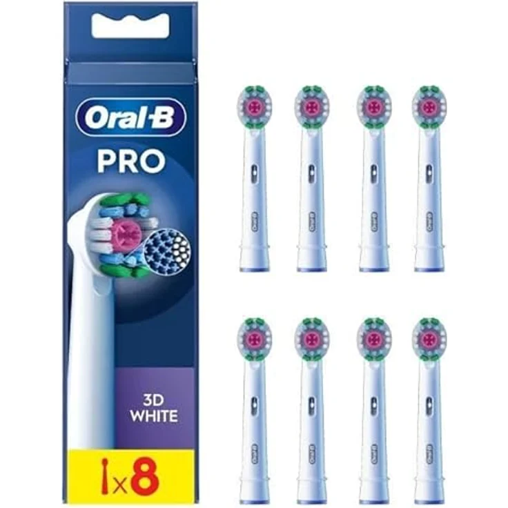 Oral-B Pro 3D White Elektrische Zahnbürstenköpfe, X-förmige Borsten und Einzigartiger Polierbecher, 8 Stück Zahnbürstenköpfe, Weiß – Bild 2