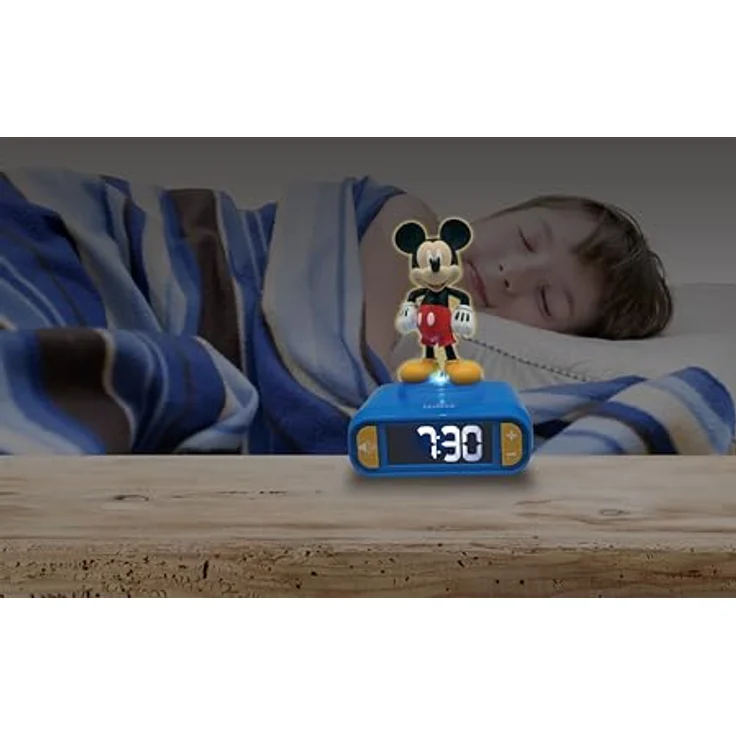 Lexibook Disney Mickey, Wecker mit Nachtlicht und 6 Sounds, hintergrundbeleuchtetes LCD-Display, Schlummerfunktion, Blau, RL800MCH – Bild 5