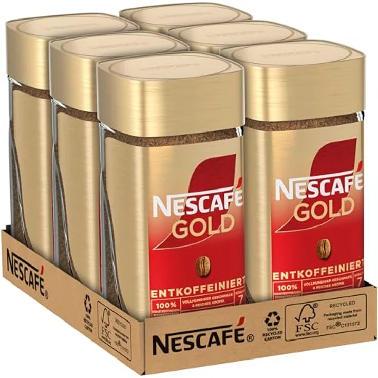 Nescafé Gold Entkoffeiniert, löslicher Kaffee, 6er Pack, 6x100g Glas – Bild 2