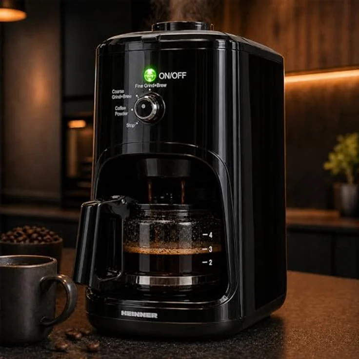 Heinner Grind Control HCM-900RBK, Filterkaffeemaschine mit 900 W, 0,6 L, 36 g Mahlkapazität, einstellbarem Mahlgrad Fein/Grob, Schwarz – Bild 6