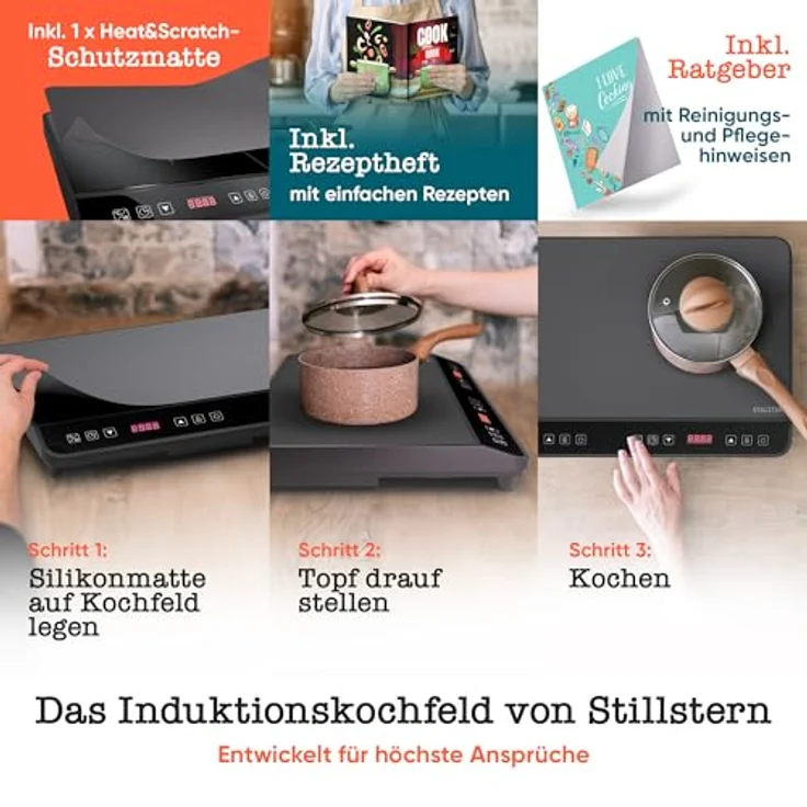Stillstern Doppel-Induktionskochplatte ChefKoch Xtreme Duo 3600W, 24h Timer, Lautlos-Funktion, Glaskeramik – Bild 3