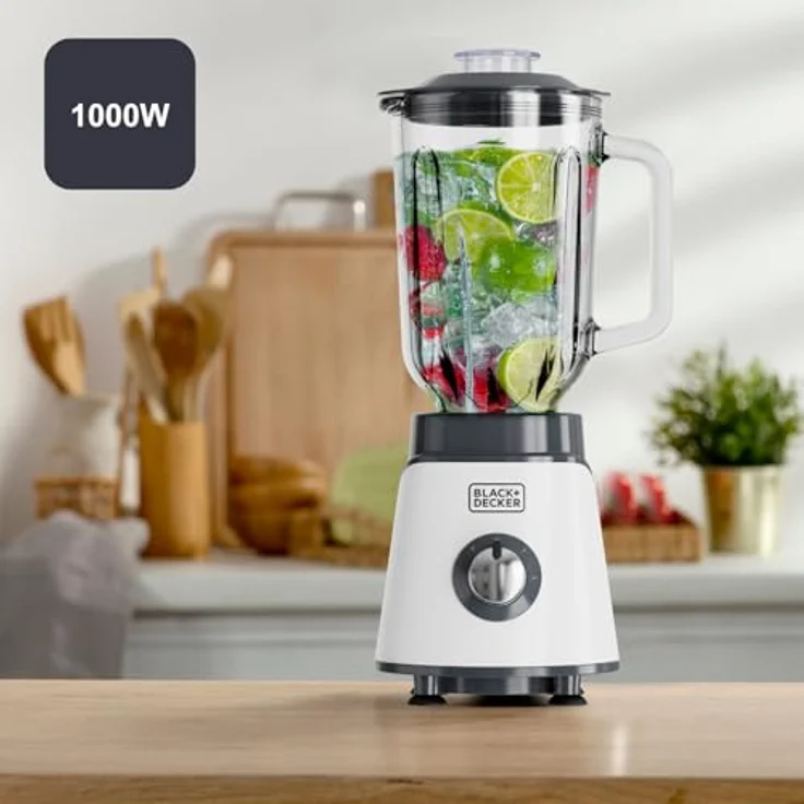 Samsonite BLACK+DECKER Jar Blender 1000W, Standmixer, Weiß mit leistungsstarkem Motor und elegantem Design – Bild 3