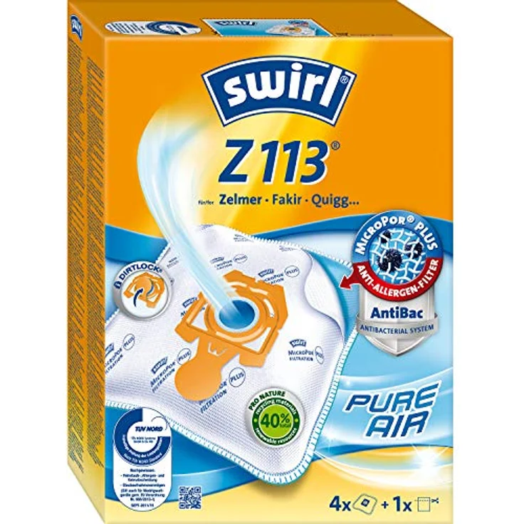 Swirl Z 113 MP Plus AirSpace EcoPor Staubsaugerbeutel, 4er Pack mit 99,99% Filtration und Dirtlock® Staubverschluss – Bild 1