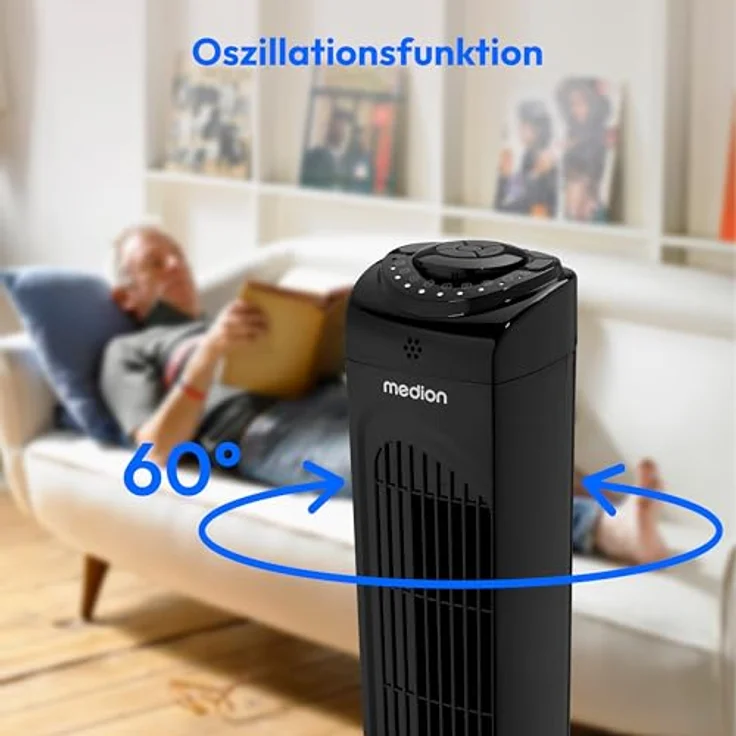 Medion® Turmventilator E11 TF, 45W Leistung, 3 Geschwindigkeitsstufen, schwarz – Bild 5