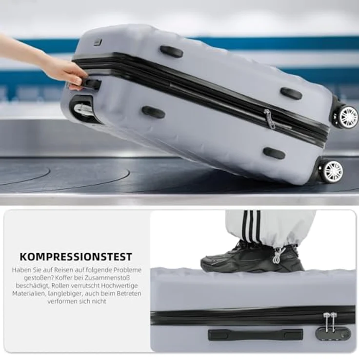 BEIBYE Kofferset, Hartschale Trolley mit 4 Zwillingsrollen, integriertes Sicherheits-Zahlenschloss, erweiterbar für 25% mehr Volumen, Handgepäck (M, Silber) – Bild 5