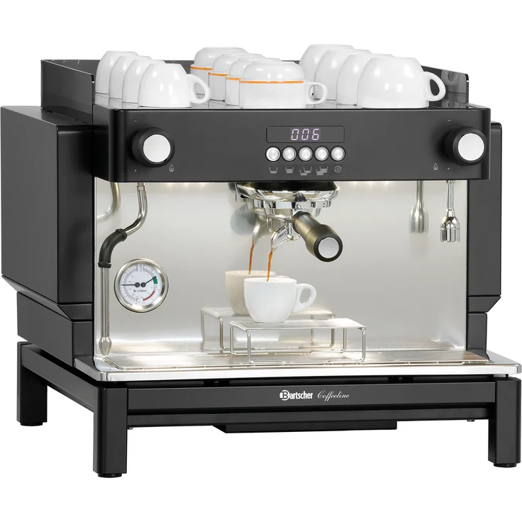 Bartscher Coffeeline B10, Siebträgerkaffeemaschine mit 6 Liter Kesselinhalt, Cool Touch Dampfhahn und automatischer Brühgruppenreinigung