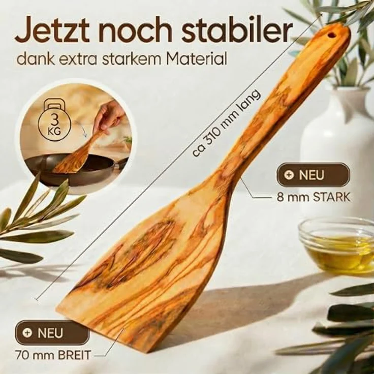 GOLDENBERG® Premium Pfannenwender Set aus italienischem Olivenholz, robust, langlebig & antibakteriell, Made in Europe – Bild 3