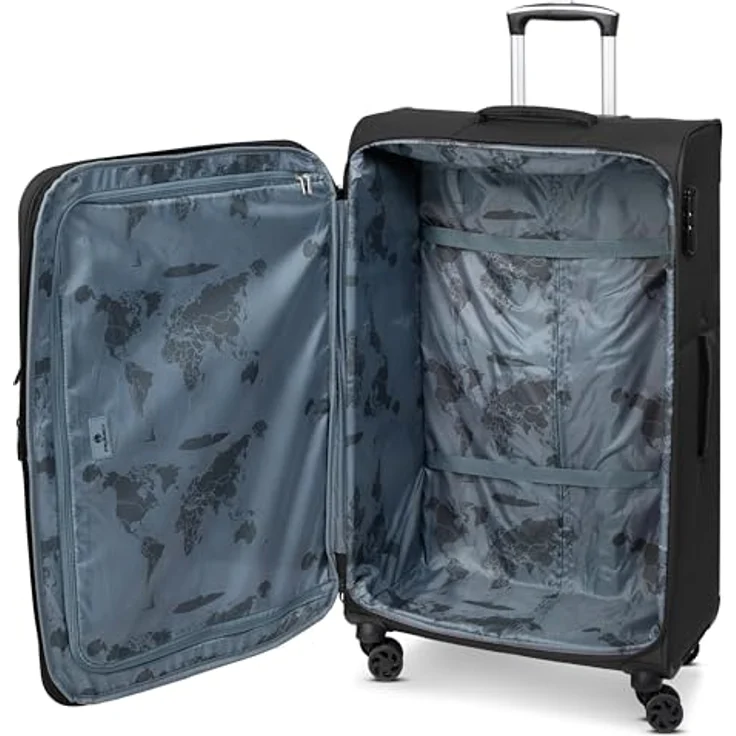 Franky Melbourne 3.0 Koffer L | Trolley Weichgepäck mit 4 Rollen, Hemdenfach, arretierbarer Griff, Dehnfalte, Packriemen, Zahlenschloss, Adressschild | Schwarz – Bild 5