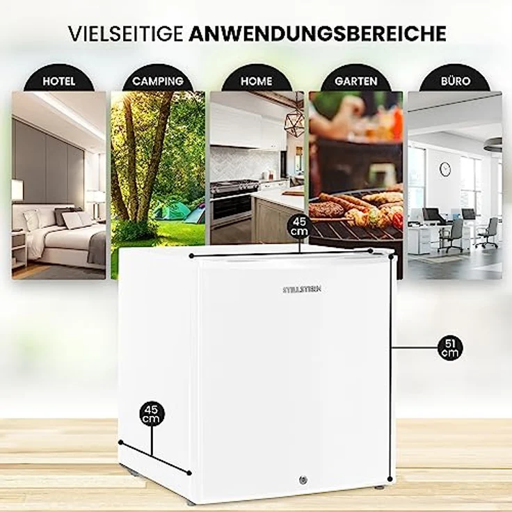Stillstern Mini Kühlschrank E 45L mit Abtauautomatik, Schloss, Frostfach, Leise, Ideal für Küche, Büro, Schlafzimmer, Hotels und kleine Wohnungen Kühlschrank klein Minibar Getränkekühlschrank – Bild 5