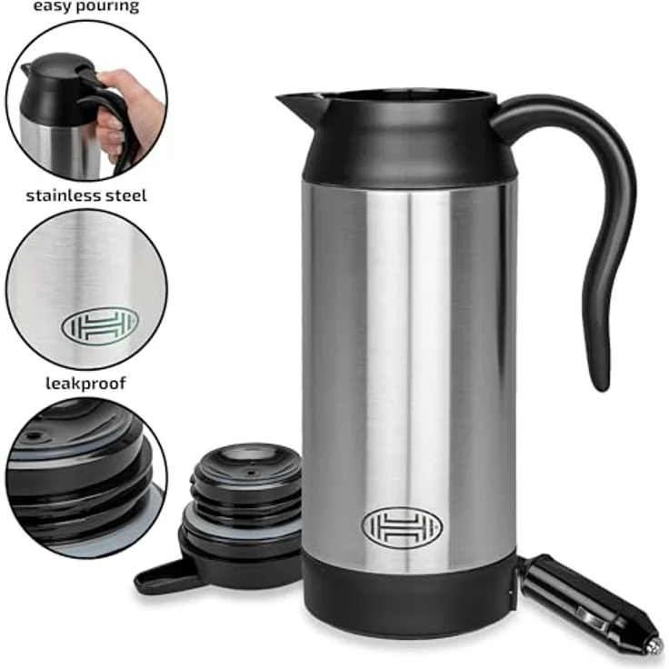 HEYNER Reise-Wasserkocher ThermoVar PRO, Edelstahl Auto Wasserkocher mit Warmhaltefunktion 750ml 12V, 120 W – Bild 3