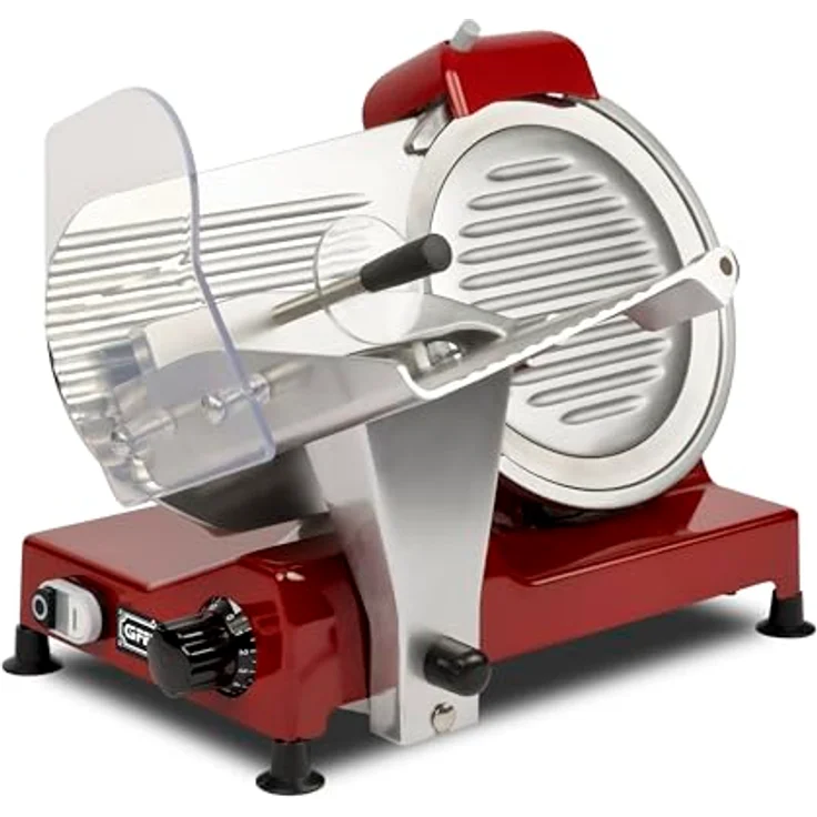 G3 Ferrari G20157 Profi-Aufschnittmaschine Emilia 250, 240 W, 25 cm Edelstahlklinge, integrierter Messerschärfer, Schnittstärke 0–12 mm, rutschfeste Füße, Rot – Bild 1
