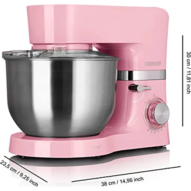HEINRICHS Küchenmaschine Knetmaschine Teigmaschine 1300W.Küchengerät Rührbesen Knethaken Schneebesen Spritzschutz 10 einstellbare Geschwindigkeiten XL 6,2L Edelstahlschüssel geräuscharm (Rosa) – Bild 3