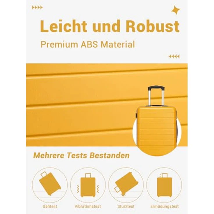 Shavont Mittelgroßer Hartschalenkoffer L, 66x45x26,5 cm, ABS, leichter Trolley mit 4 leisen 360° Doppelrollen und integriertem Schloss, Gelb – Bild 3