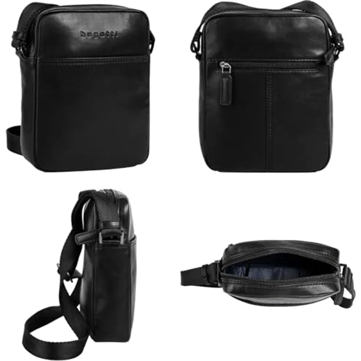 bugatti Umhängetasche CLIFF, echt Leder, schwarz, 21 cm x 16 cm x 5 cm, verstellbarer Schultergurt, Smartphonefach bis 6,7 Zoll – Bild 2