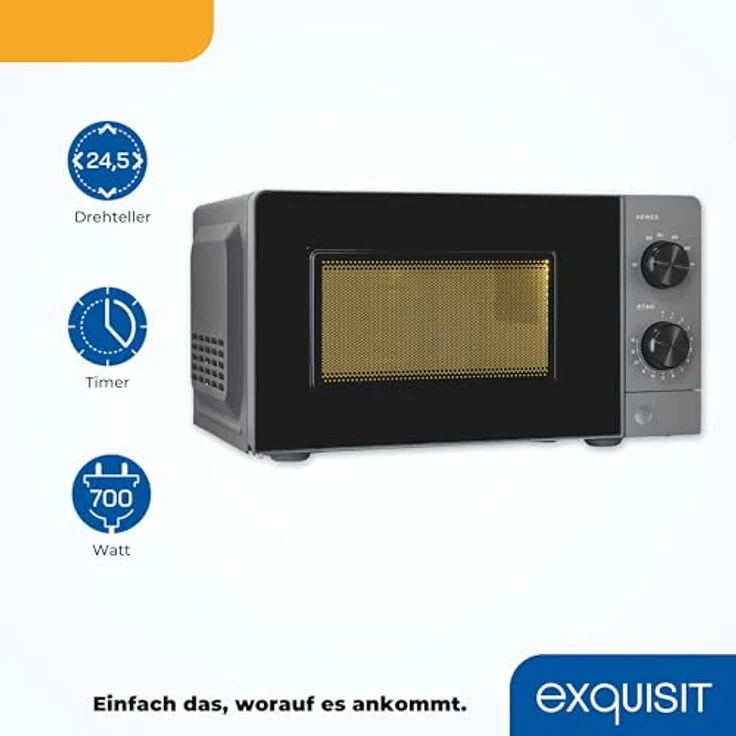 Exquisit Mikrowelle MW850-070 grau | 700 W | Garraum 20 l | Timer | 24,5cm Ø Drehteller – Bild 3
