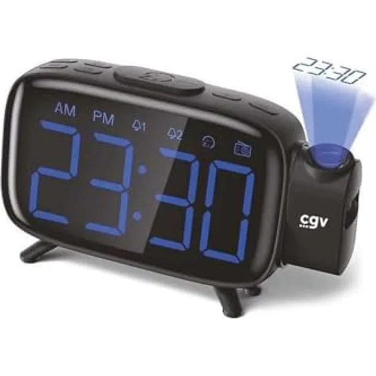 CGV Funkwecker CR-P10, Radiowecker mit 6 Zoll großem Display, 180° Uhrzeitprojektion, Doppelalarm und USB-Anschluss zur Smartphone-Ladung