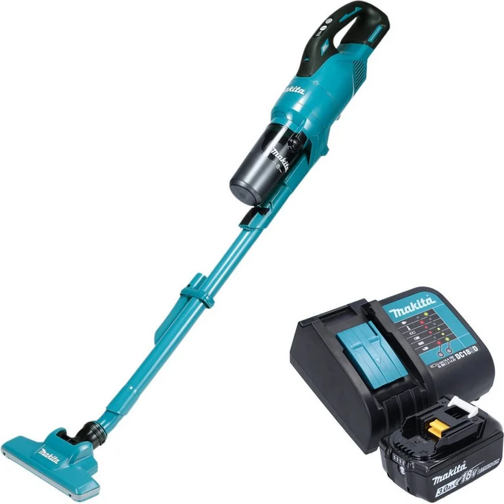 Makita DCL286F Akku-Handstaubsauger, 18 V, 0,25 l Behälter, 3,0 Ah Akku + Ladegerät, leise mit Zyklonabscheider