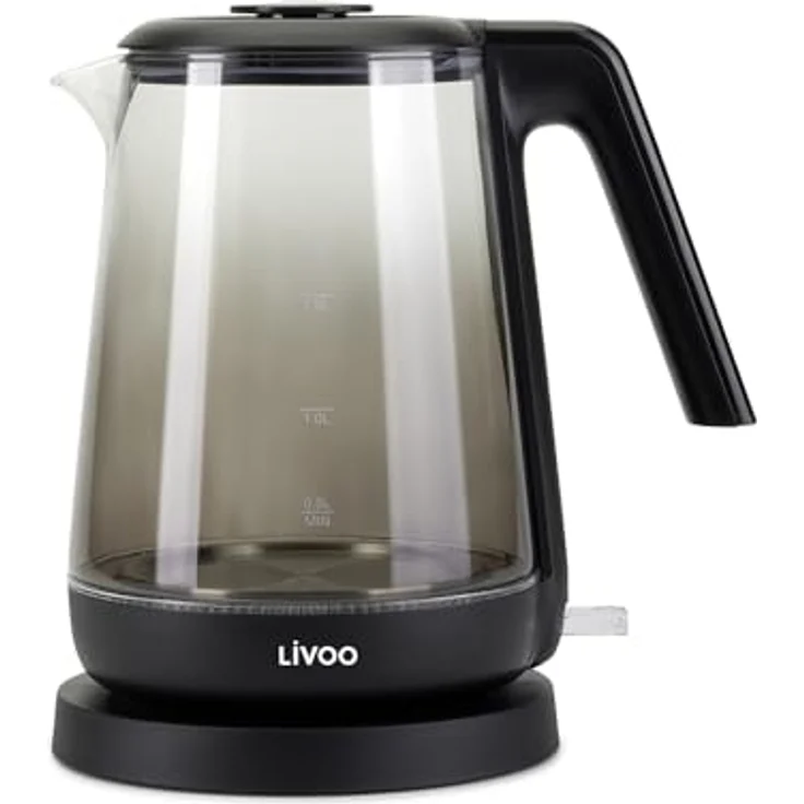 Livoo DOD216N Wasserkocher, 1,7 l, mit 1850 W/2200 W Leistung, Borosilikatglas, automatischer Abschaltung, Hintergrundbeleuchtung blau – Bild 1