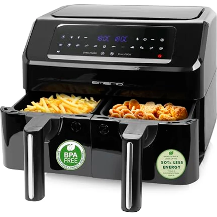 Emerio digitale DOPPEL Heißluftfritteuse AirFryer 2x 3.6L Volumen 12 Programme BPA frei SYNC FINISH Funktion AF-130376.1 – Bild 1