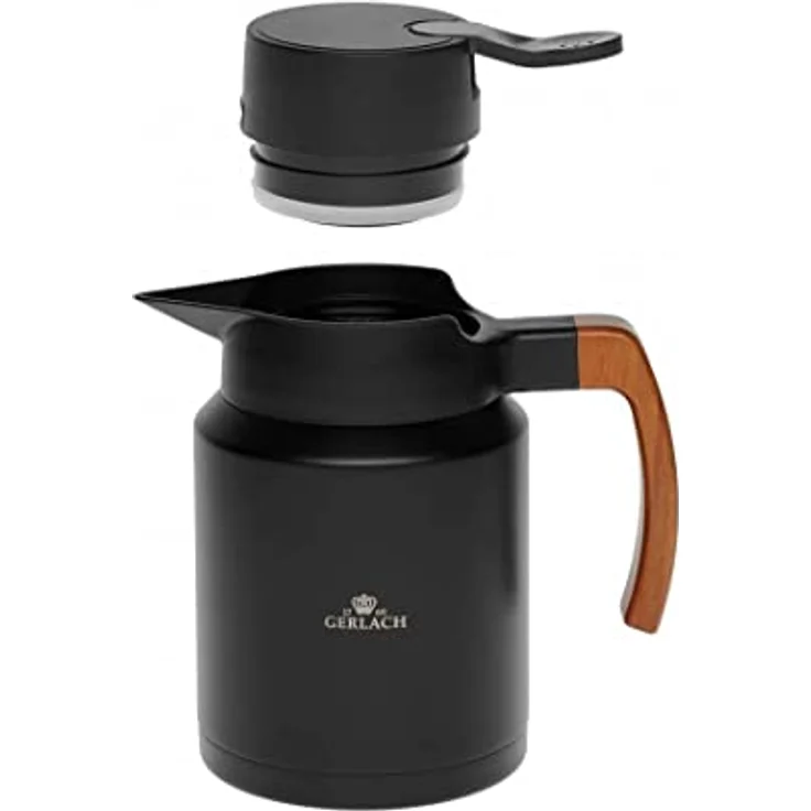 Gerlach Natur Isolierkanne Thermoskanne 1,2 L Thermo-Teekanne Kaffeekanne Aus Edelstahl Kanne Für Kaffee Tee Unterwegs Outdoor Hält 12 Stunden Heiß 6 Stunden Kalt Schwarz – Bild 2