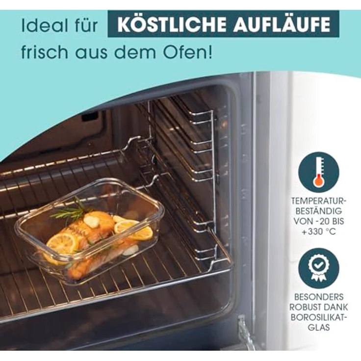 GOURMETmaxx Glas-Frischhaltedosen Klick-it, 900 ml, temperaturbeständig von -20 bis +330 °C, spülmaschinengeeignet, 3er Set – Bild 3