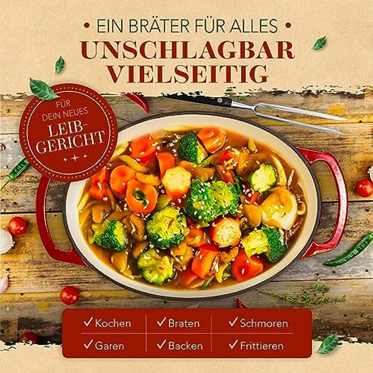 KRUSTENZAUBER 33cm Gusseisen Bräter mit Deckel, 6l Emaille Topf XL, Induktion Oval, Geschenk Weihnachten – Bild 4