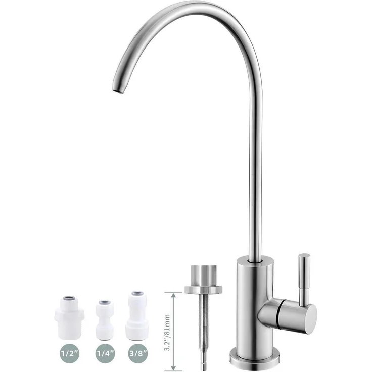 Edelstahl Trinkwasserhahn, gebürstetes Nickel, RO Wasserfilterhahn für Küchenspüle, leicht installierbar, 1,76 GPM Durchflussmenge, korrosionsbeständig