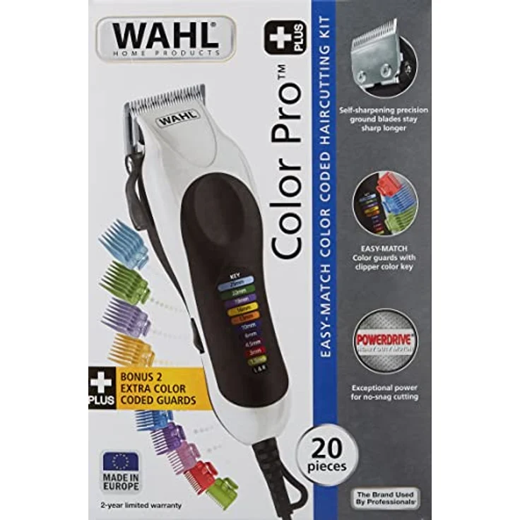 WAHL Color Pro Haarschneider für Männer mit Kabel, clipper, mit Zubehör im Handgepäck. 10 bunte Führungskämme. Ideal für die ganze Familie. Kit mit Schere und Kamm. – Bild 2