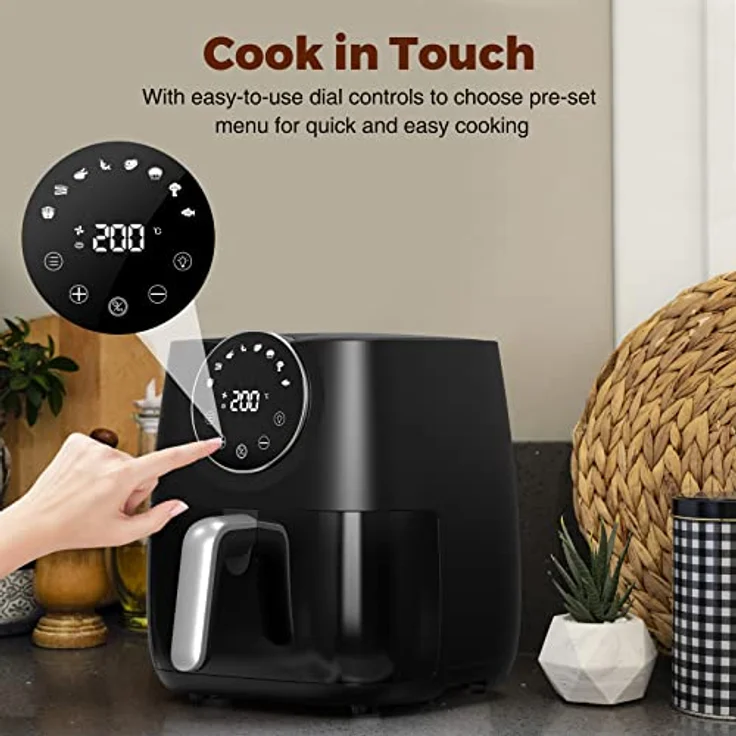 joyami Heißluftfritteuse 5,7L XXL mit Touch-Screen-Steuerung, Ohne Öl, Transparentes Fenster Heissluftfriteuse mit 8 Programmen, Air Fryer 1700W, Schwarz – Bild 4