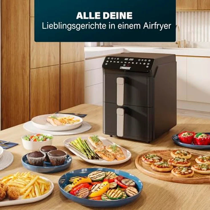 Princess Stack Heißluftfritteuse, Doppelte Fritteuse mit 11,2 L Kapazität, 3000 W, Vertikales Design, Sync-Funktion, PFAS-frei, Digitale Steuerung, Schwarz – Bild 3