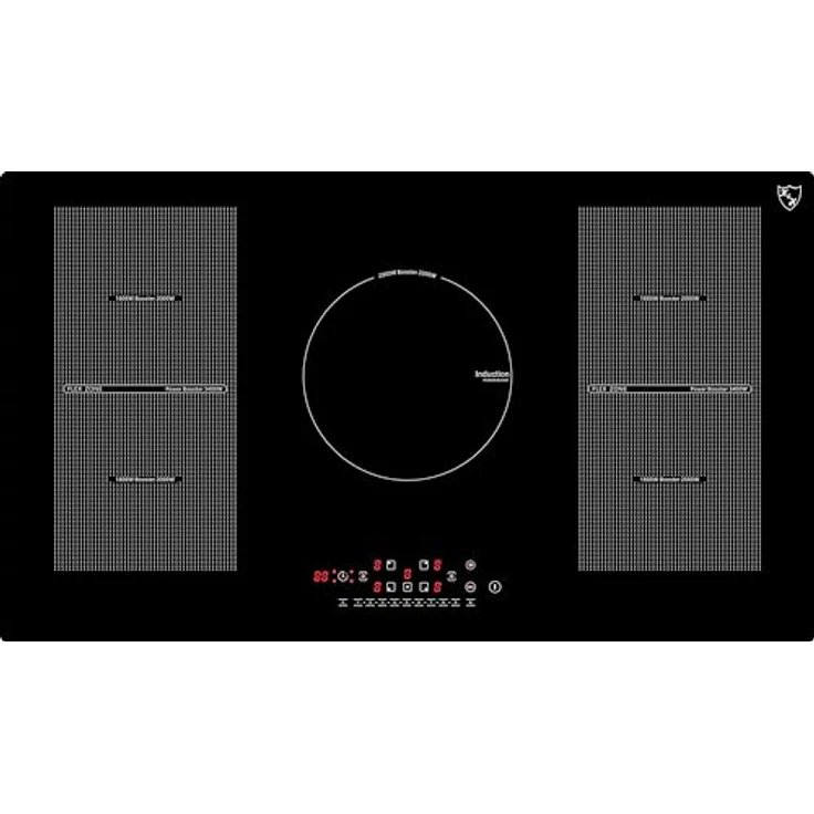 K&H 90-IN-9400FLX, Flex-Induktionskochfeld mit 5 Zonen, 90 cm, 9400 Watt, Touch-Control-Steuerung in 17 Leistungsstufen, schwarz – Bild 1