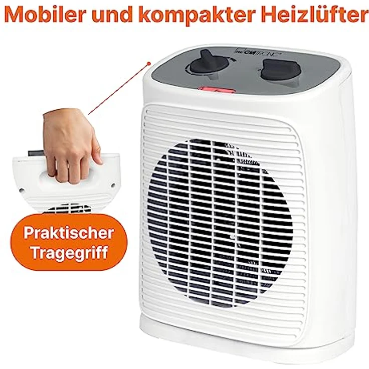Clatronic® Heizlüfter inkl. Ventilatorfunktion, elektrische Heizung mit stufenlosem regelbarem Thermostat u. 2 Heizstufen, Heizstrahler oszillierend, Heizgerät für Bad, Küche, Garage – HL 3800 – Bild 2