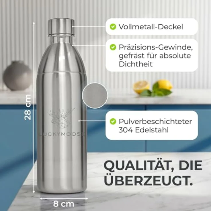 Luckymoose Infinity Edelstahlflasche Wassersprudler, spülmaschinenfest für SodaStream DUO & TERRA, 0,75 - 1,1 Liter, bruchsicher, ohne Ablaufdatum – Bild 7