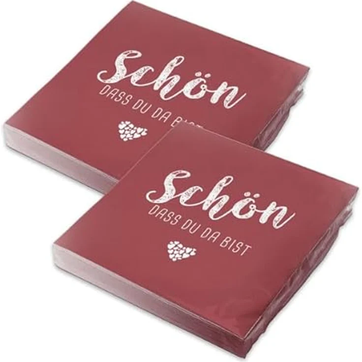 itenga Servietten Schön dass du da bist, 30 x 30 cm, 3-lagig, 40 Stück, bordeaux rot für Kommunion, Konfirmation, Hochzeit und Taufe – Bild 1